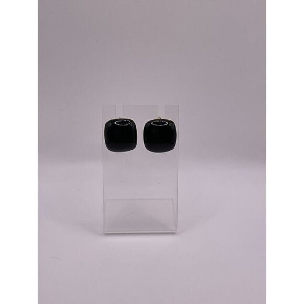 Signed Napier Clip on Screw Back Black Gold Enamel Earrings